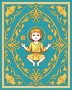 Golden Child Turquoise Floral Frame Rug