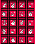 Red Plaid Snowman And Snowflake Square Rug