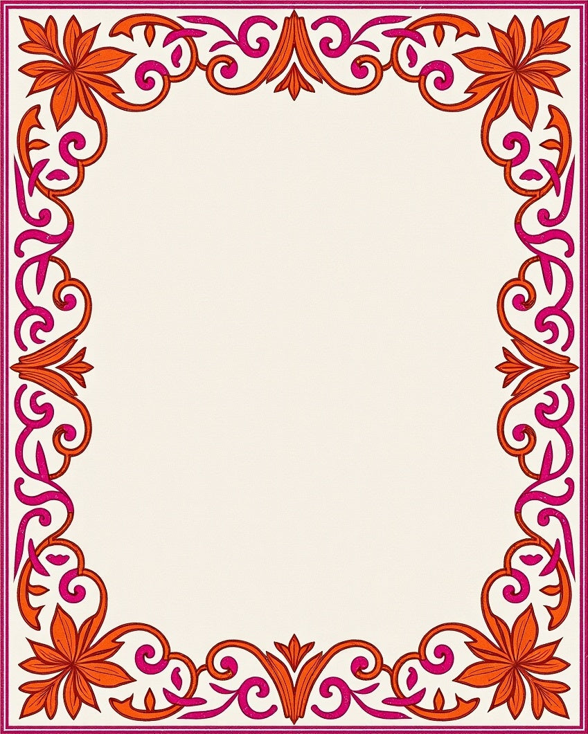 Vibrant Orange Pink Floral Border Rug