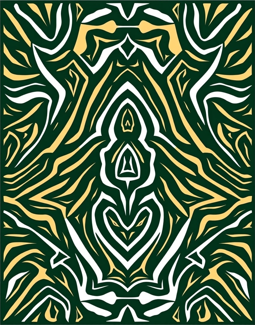 Emerald White Golden Abstract Flow Rug