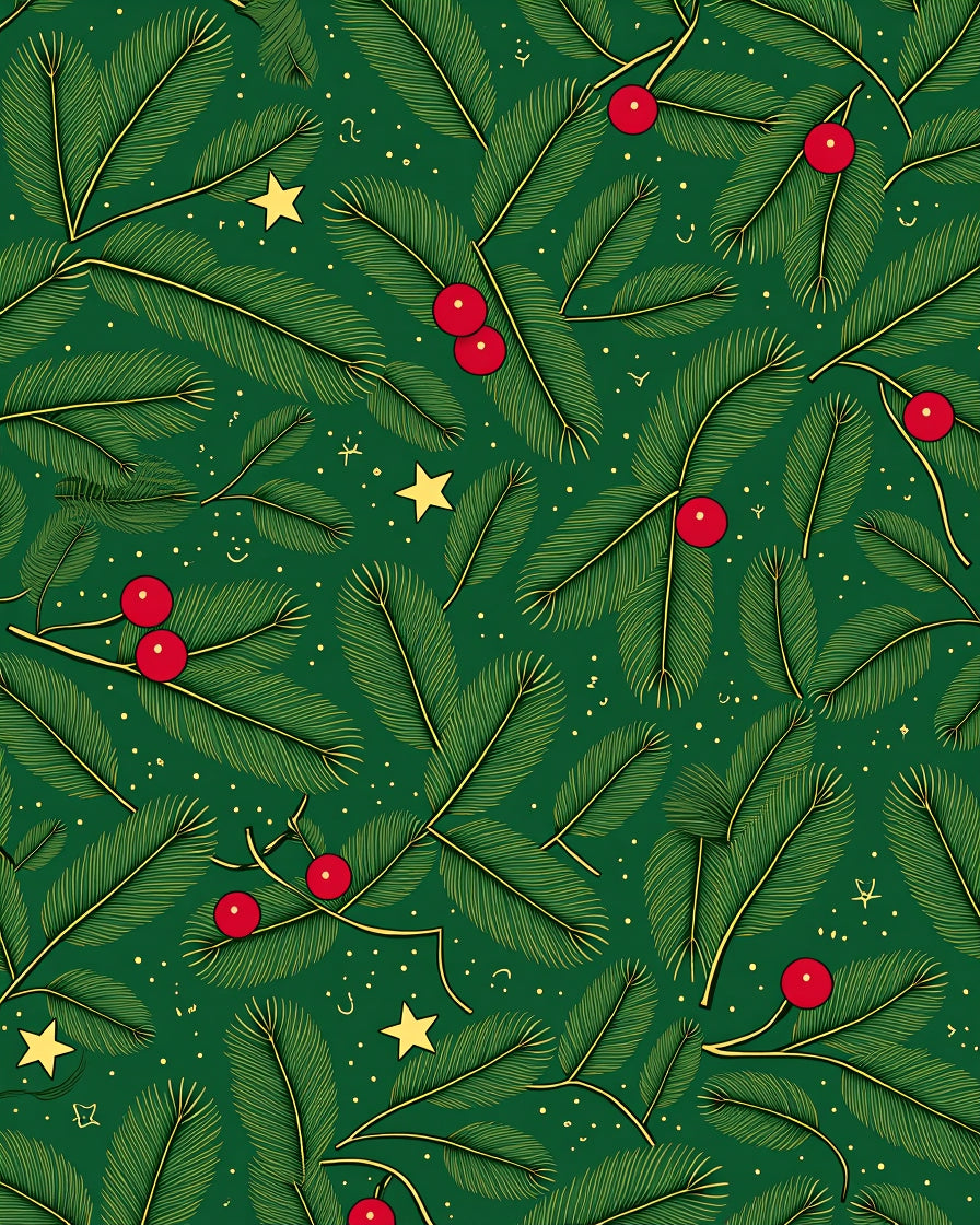 Festive Green Pine Star Holly Rug