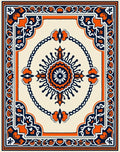 Orange Navy Floral Medallion Border Rug