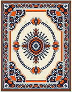 Orange Navy Floral Medallion Border Rug