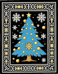 Festive Blue Christmas Tree Black Rug