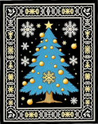 Festive Blue Christmas Tree Black Rug