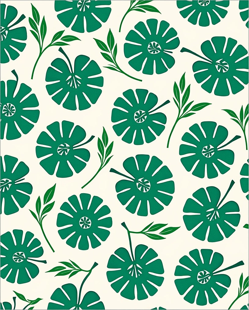 Emerald Green Floral Leaf Cluster Rug