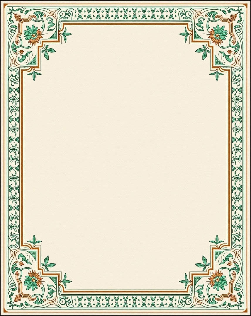 Ornate Green Floral Corner Border Rug