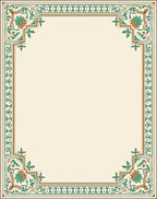 Ornate Green Floral Corner Border Rug