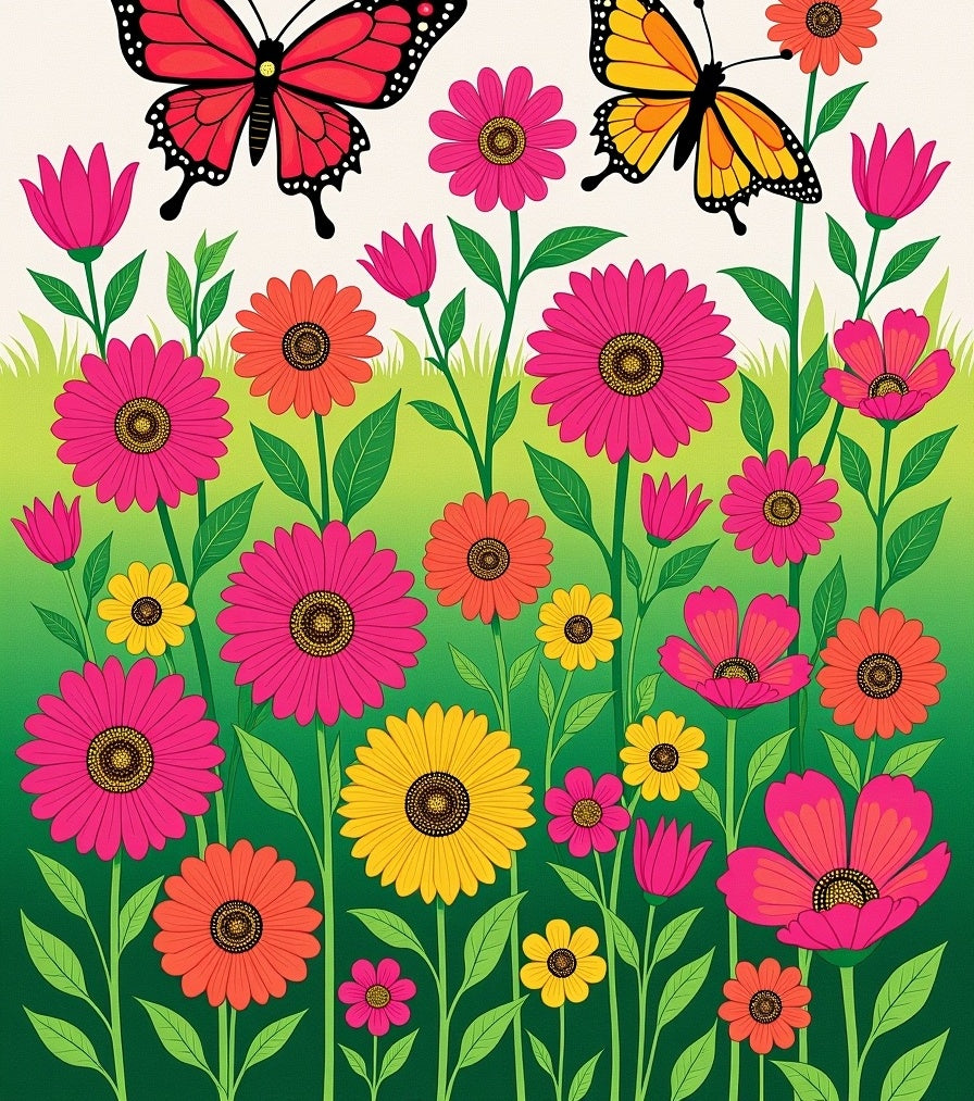 Vibrant Floral Garden with Butterflies Rug