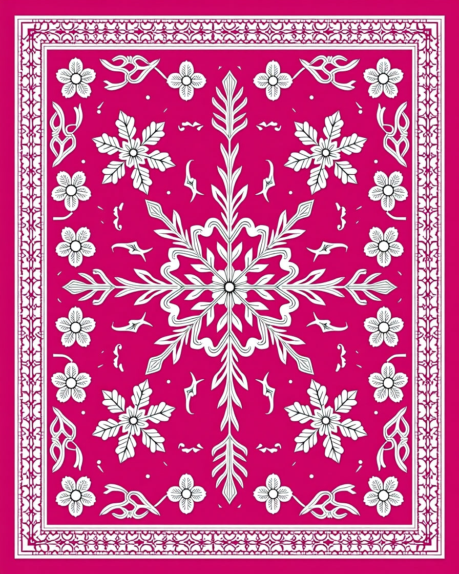 Vibrant Pink Floral Lattice Medallion Rug