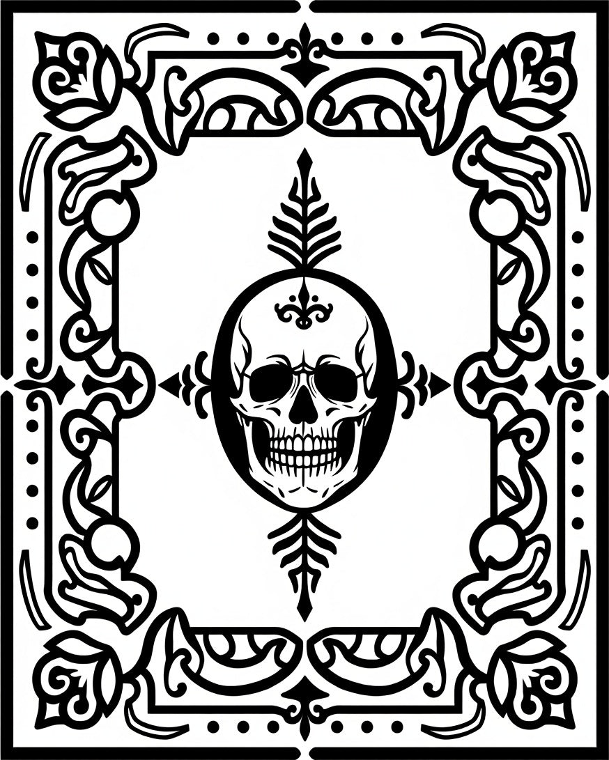 Black Skull Goth Border Medallion Rug