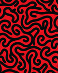 Bold Red Black Swirl Abstract Line Rug