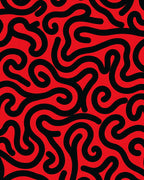 Bold Red Black Swirl Abstract Line Rug