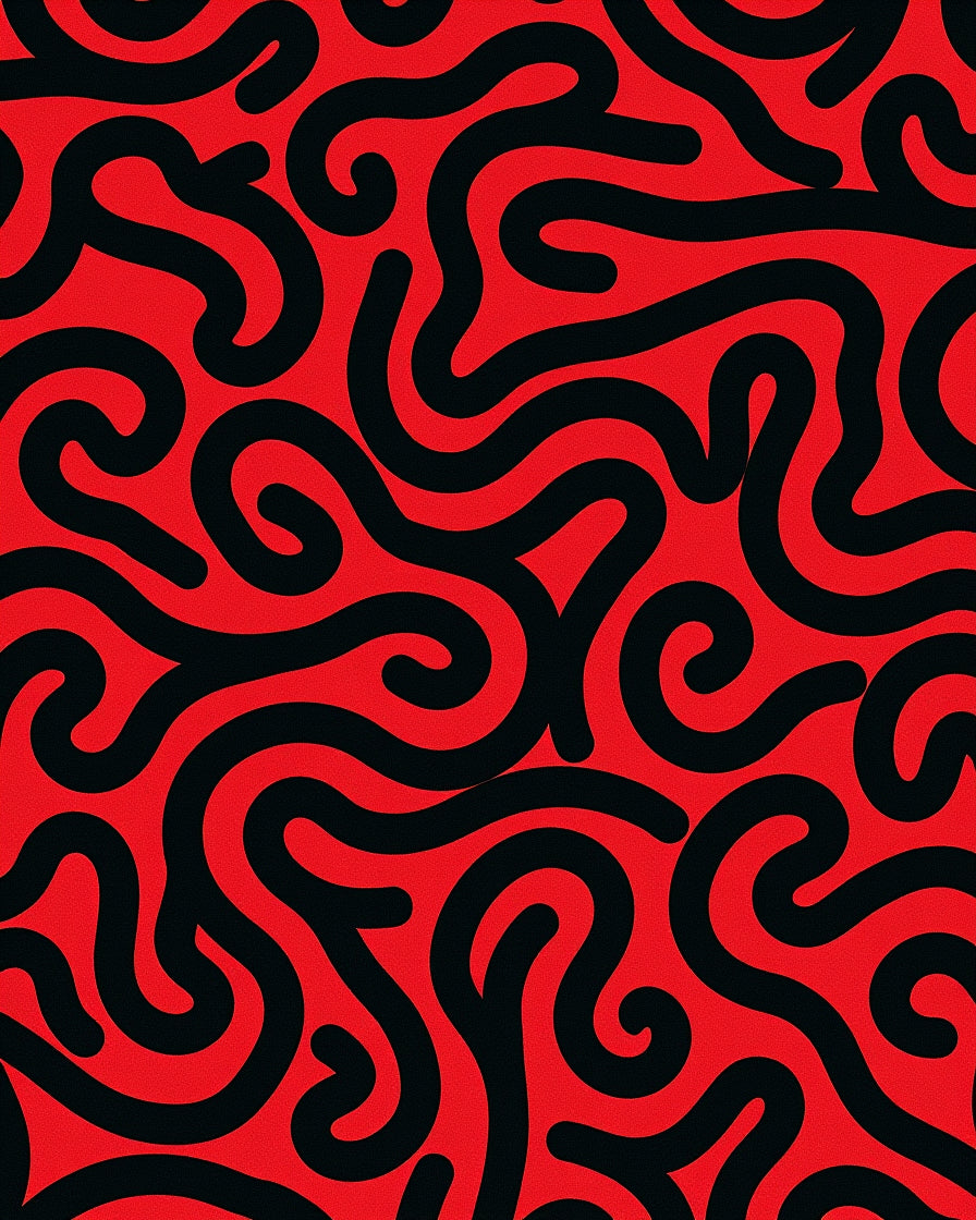 Bold Red Black Swirl Abstract Line Rug