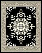 Ornate Black Ivory Mandala Medallion Rug