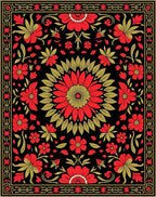 Dark Red Floral Mandala Art Rug