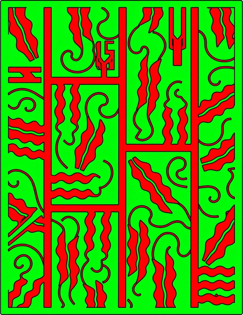 Bold Red Green Wavy Geometric Rug