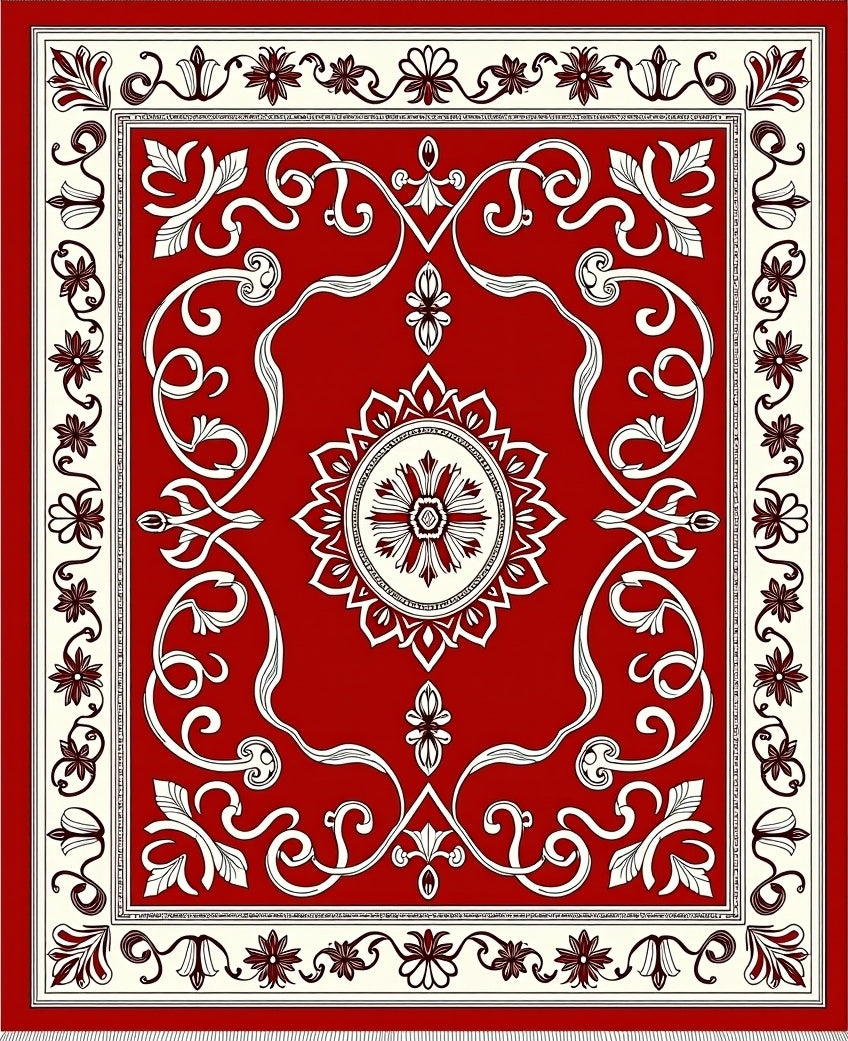 Crimson Medallion Floral Scroll Rug