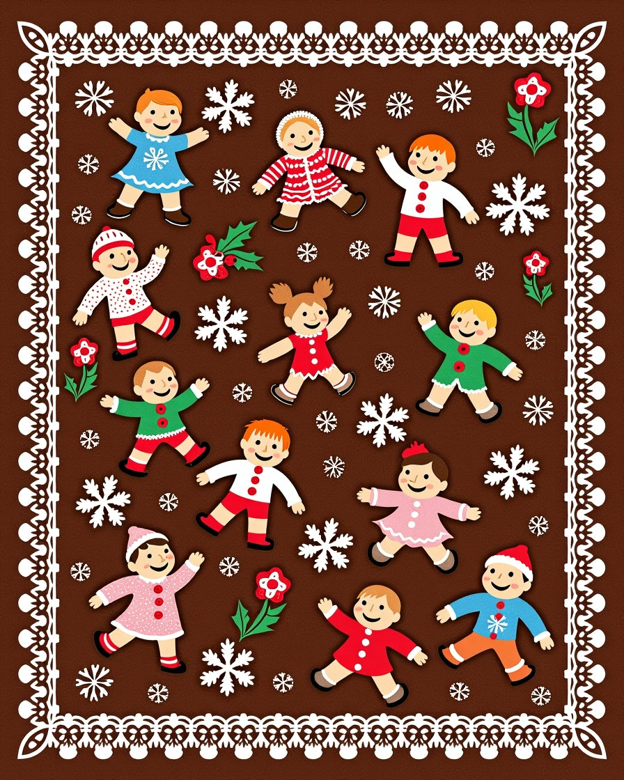 Festive Gingerbread Figures Snowy Scene Rug
