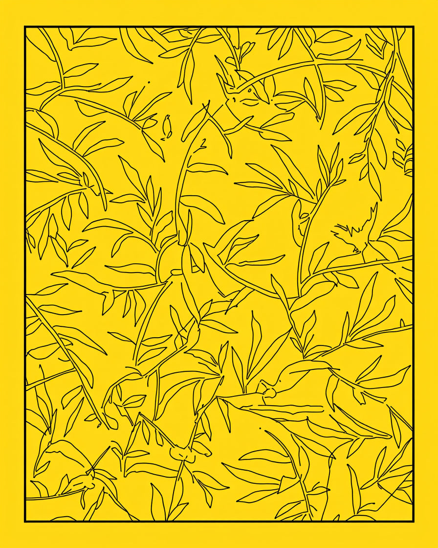 Golden Yellow Leafy Branch Arrangement Rug