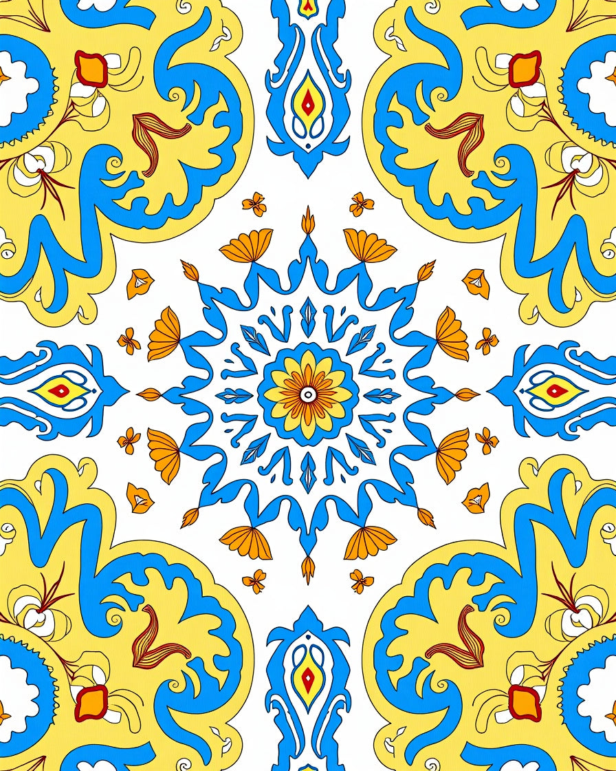 Vibrant Yellow Blue Medallion Floral Rug