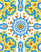 Vibrant Yellow Blue Medallion Floral Rug