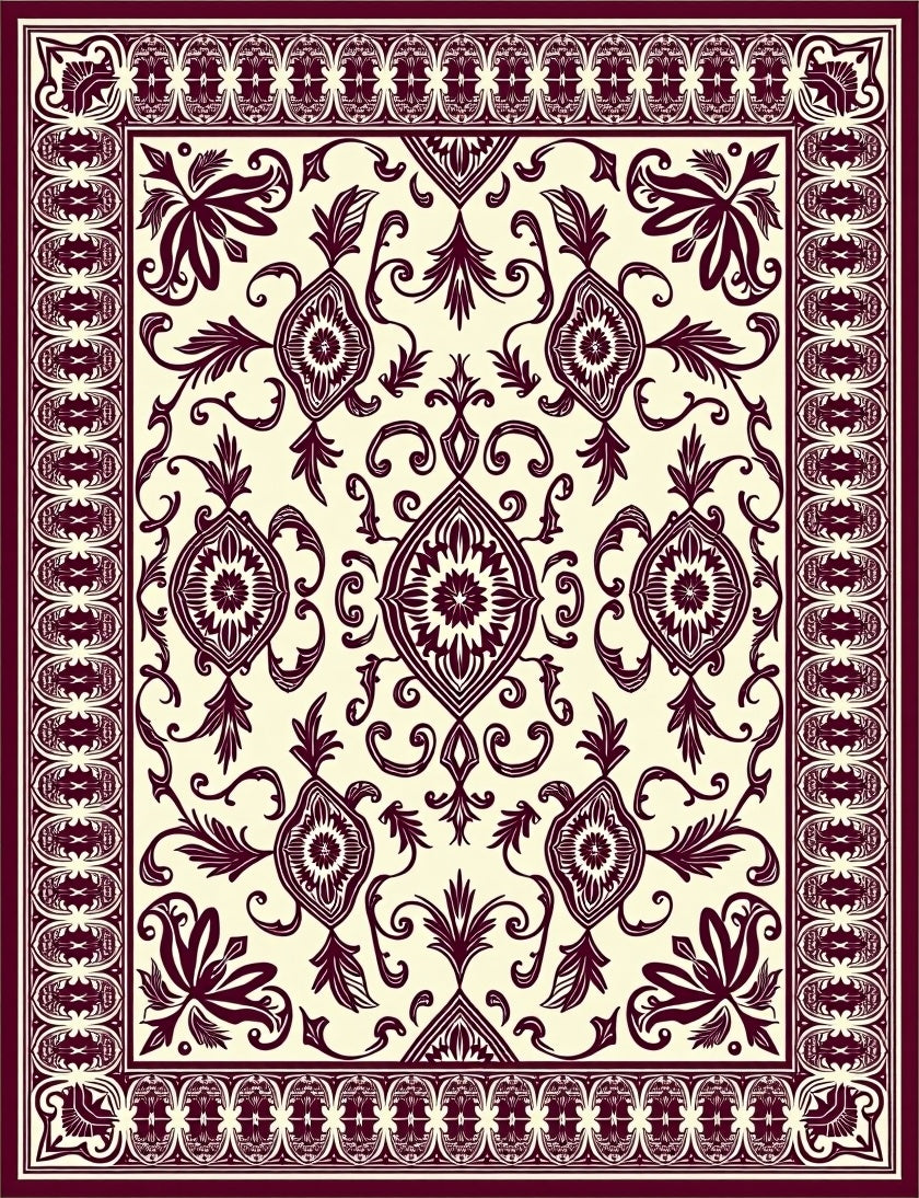 Maroon Floral Medallion Border Rug