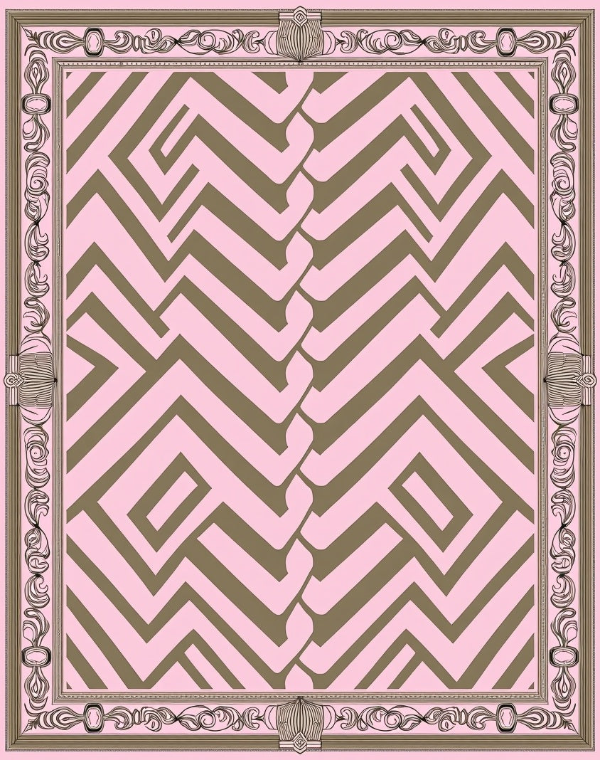 Pink Olive Geometric Maze Frame Rug