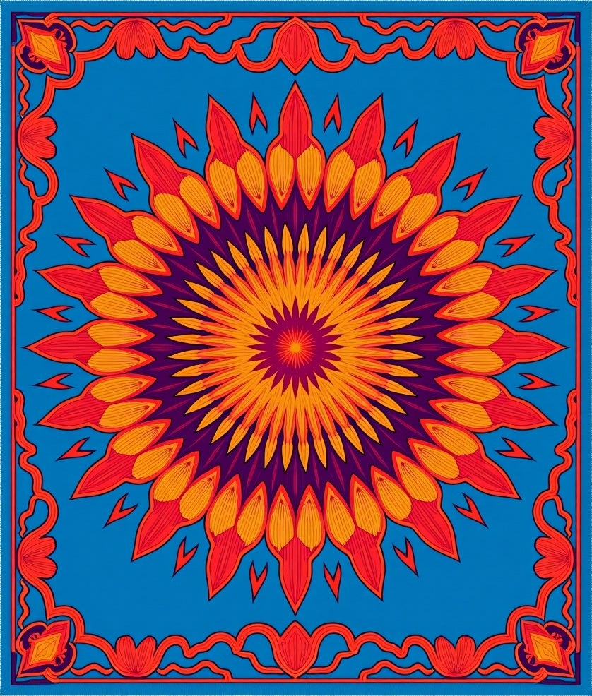 Vivid Crimson Sunburst Medallion Rug