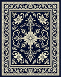 Navy Beige Floral Medallion Scrollwork Rug