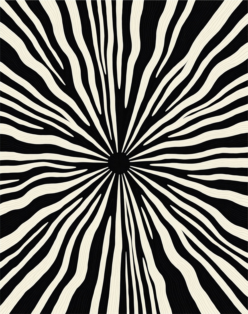 Radiating Black Cream Stripe Sunburst Rug