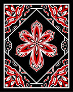 Bold Red Floral Black Diamond Rug