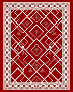 Crimson Geometric Diamond Border Medallion Rug