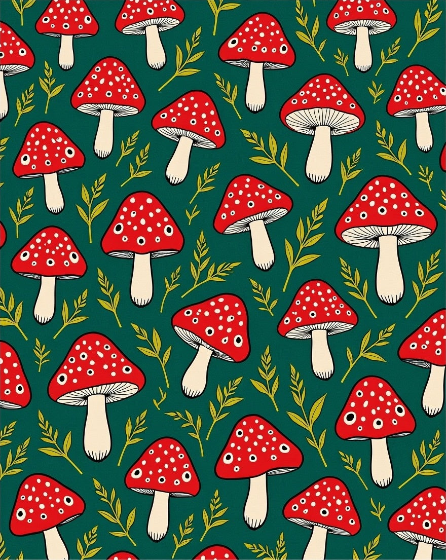 Red Mushroom Forest Whimsical Repeat Rug