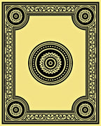 Yellow Black Sunburst Medallion Frame Rug