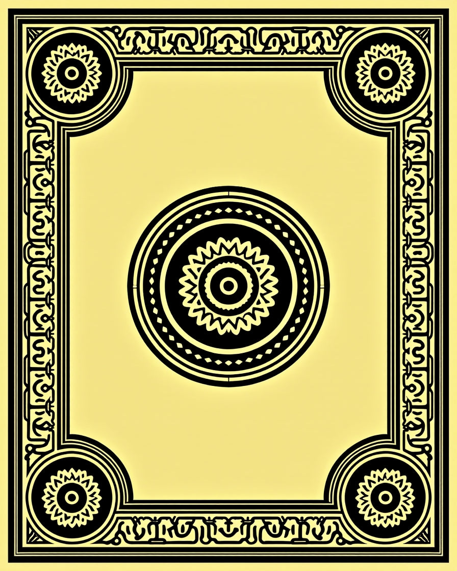 Yellow Black Sunburst Medallion Frame Rug
