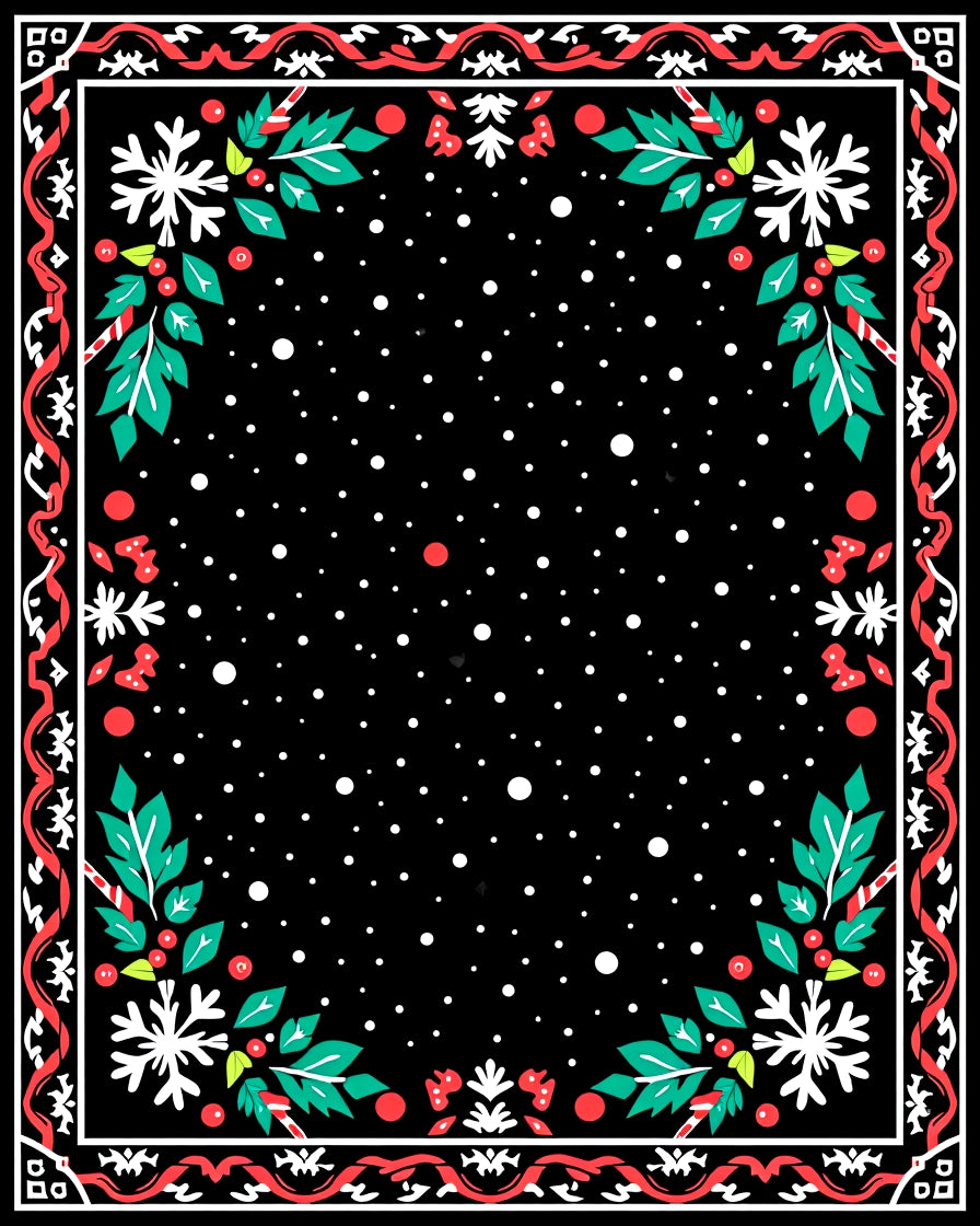 Black Snowflake Red Holly Border Rug