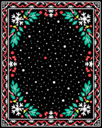 Black Snowflake Red Holly Border Rug