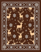 Brown Tan Reindeer Snowflake Border Rug