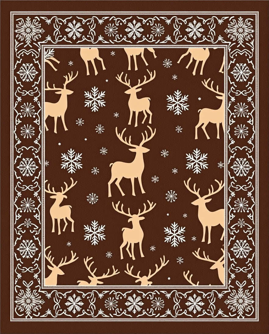 Brown Tan Reindeer Snowflake Border Rug