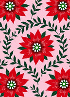 Bold Red Floral Vines Pink Background Rug