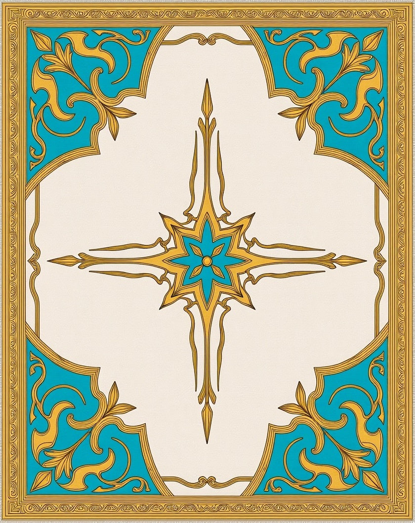 Golden Teal Art Nouveau Medallion Rug