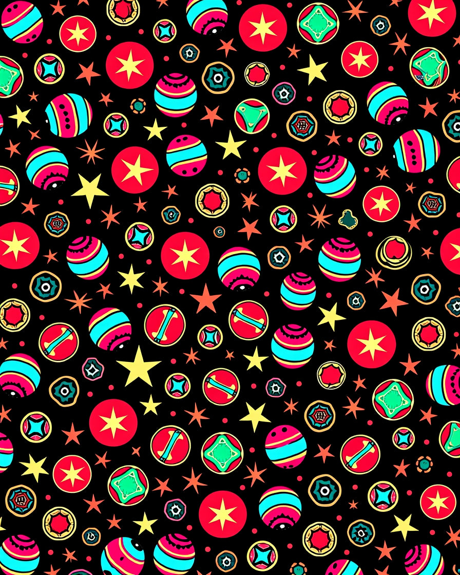 Whimsical Red Blue Star Ball Collage Rug