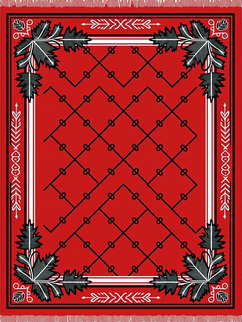 Scarlet Vine Leaf Lattice Rug