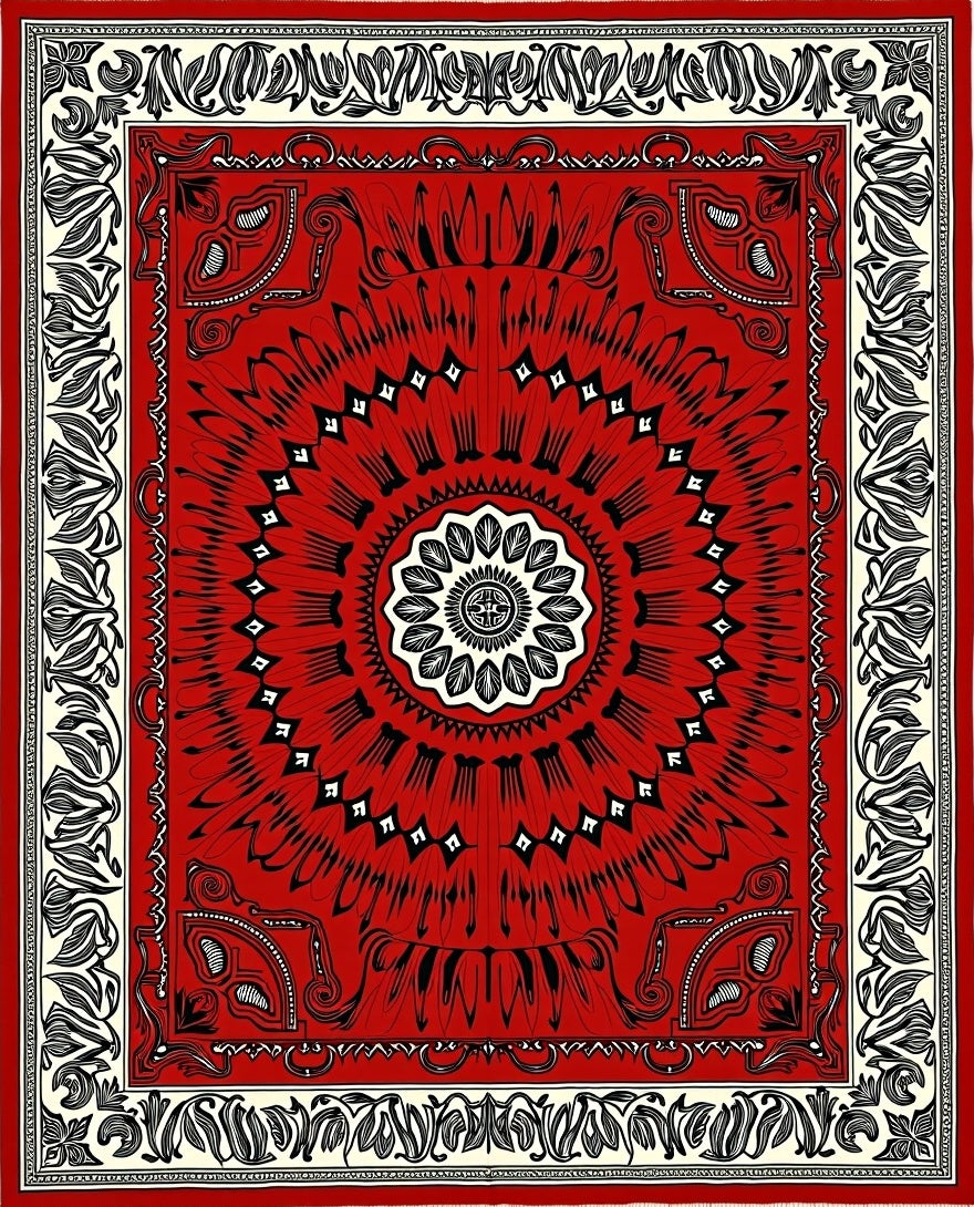 Crimson Black Floral Medallion Border Rug