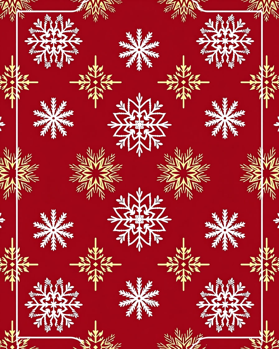 Red White Gold Snowflake Celebration Rug