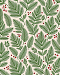 Green Pine Fern with Red Berries Rug