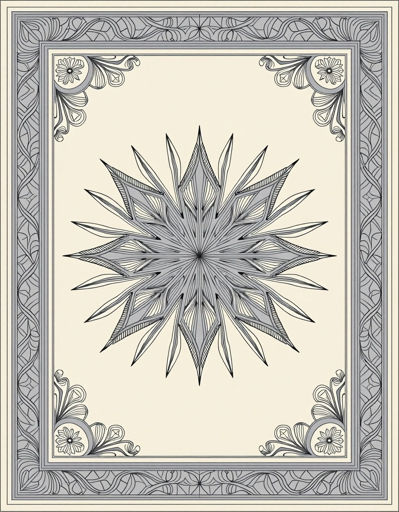 Elaborate Gray Starburst Filigree Frame Rug
