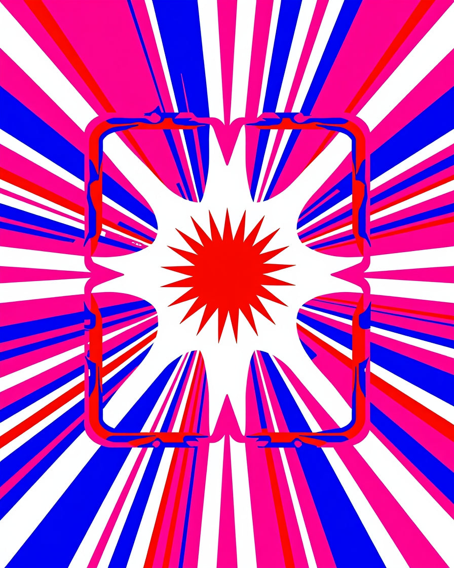 Radiant Geometric Burst Red Blue Rug