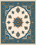Ornate Blue Golden Floral Medallion Rug